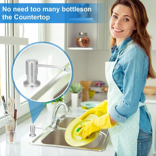 Vista 7 de Dispensador de jabón para fregadero integrado, dispensador de jabón para fregadero de cocina, dispensador de jabón inoxidable para fregadero