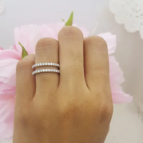 Vista 5 de Dazzlingrock Collection Anillo doble de oro de 14 quilates con diamante redondo de 0,50 quilates (quilates)