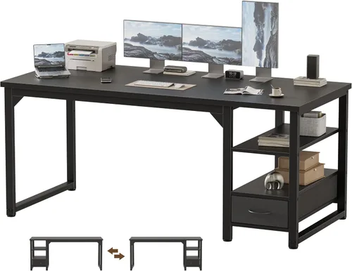 Vista 44 de Mericonia Escritorio para computadora, escritorio de juegos para espacios pequeños, mesa de estilo moderno y simple para oficina en casa, mesa