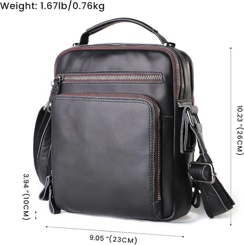 Vista 2 de Bolso bandolera pequeño de cuero genuino para hombre, bolso cruzado de hombro vintage para trabajo, negocios, viajes