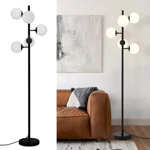 Vista 9 de KCO Lighting Five Globe - Lámpara de pie moderna de mediados de siglo, pantalla de vidrio de leche, acabado negro, base de mármol para sala de estar