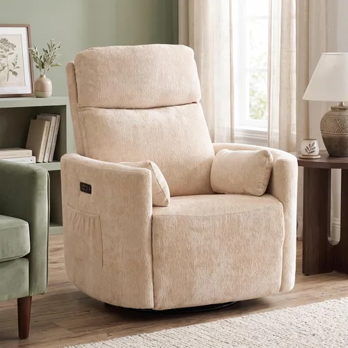 Vista 12 de Silla reclinable giratoria de gran tamaño con calor y masaje, mecedora con reposacabezas ajustable, silla reclinable manual mecedora con 2 Chenille