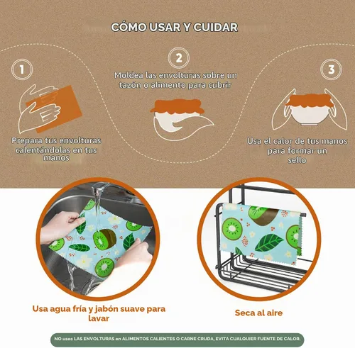 Vista 6 de Akeeko Envolturas reutilizables de cera de abejas – Surtido de 9 paquetes, reutilizables, sin plástico, almacenamiento de alimentos 4 pequeños, 3