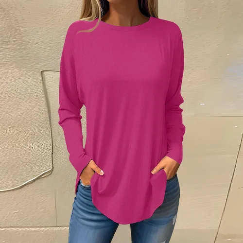 Vista 2 de Blusas para mujer, de negocios, casual, de otoño, manga larga, cuello redondo, gráficas, talla grande, lindas túnicas suaves y bohemias
