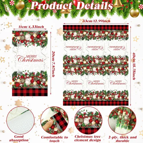 Vista 2 de Cholemy 200 servilletas de papel desechables de papel de 2 capas, diseño de bola de árbol de Navidad, diseño de Papá Noel negro, para cocina y baño