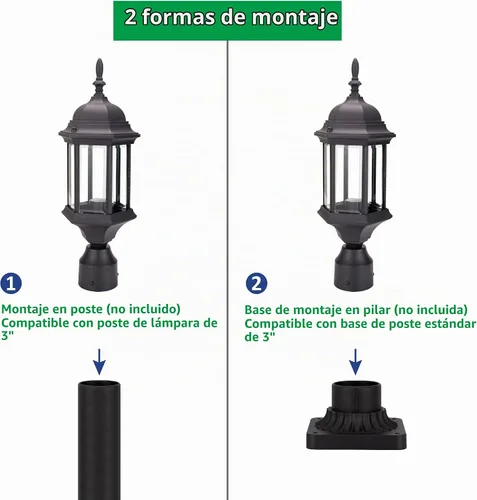 Vista 3 de LIT-PaTH Luz de poste al aire libre, lámpara de poste de aluminio Acabado negro