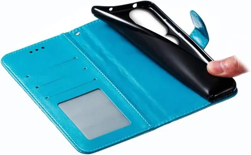 Vista 5 de Funda para Motorola Moto E (2020) con tarjetero y función atril magnético de cuero suave para Moto E 2020 (Azul)