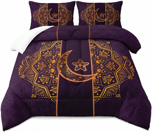 Vista 17 de AILONEN Juego de ropa de cama de 3 piezas, 1 edredón + 2 fundas de almohada, diseño floral adornado y medallones tonales para dormitorio gótico