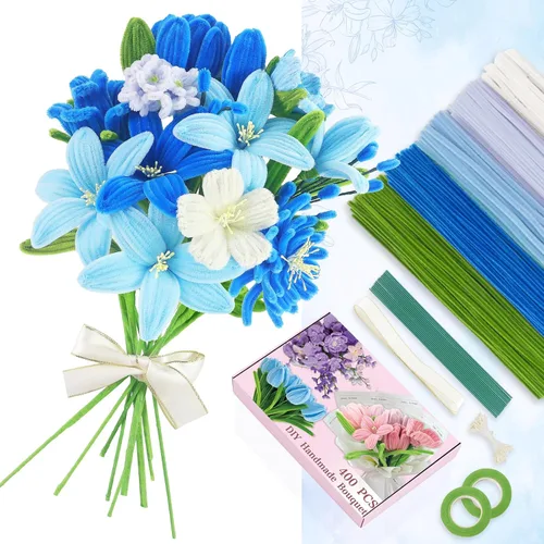 Vista 18 de 400 Pcs Pipe Cleaners Craft for Flowers, 5 Colored Pipe Cleaner Flower Kit Rosa Purpl