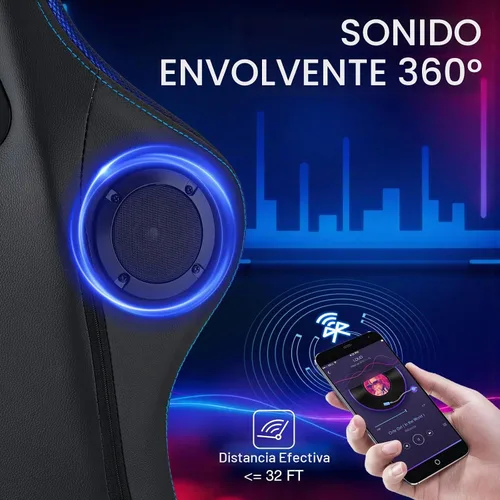 Vista 4 de HOFFREE Silla Gaming con Luces LED RGB de Ritmo Musical y Altavoces Bluetooth Silla Ergonómica de Gaming para Computadora con Masaje y Reposapiés