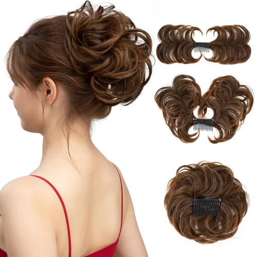 Vista 27 de Peine de moño desordenado con clip lateral para mujer, corto, natural, lacio, versátil, ajustable, fácil de peinar, (rubio ceniza-C)