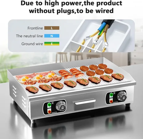 Vista 6 de Plancha eléctrica comercial de 29 pulgadas, parrilla de 110 V 3000 W, parrilla de placa caliente de parrilla plana, control termostático ajustable