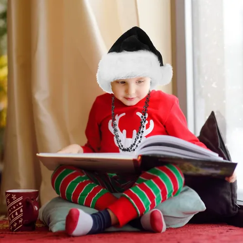 Vista 5 de Geyoga 4 Pack Kid Christmas Costume Set Christmas Santa Hat Tutu Skirt Striped Tights for Christmas Holiday Dress Party