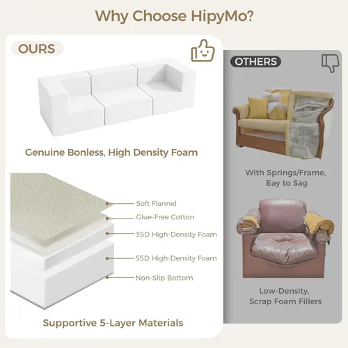 Vista 4 de Sofá modular de nube sin hueso en forma de L de 120 pulgadas, sofá modular con otomana Beige