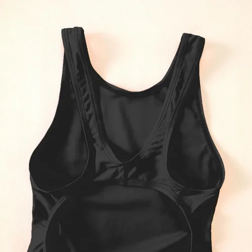 Vista 3 de Traje de baño deportivo de una pieza para niños y niñas, traje de baño sólido para práctica y competición en traje de baño negro y azul marino