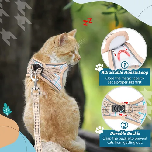 Vista 6 de Arnés para gatos y correa para caminar, arnés suave ajustable para gatitos, cachorros, gatos pequeños, chaleco reflectante a prueba de escapes