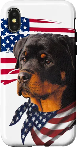 Vista 5 de Funda genial impresionante con la bandera estadounidense para iPhone 16 Rottweiler Dog