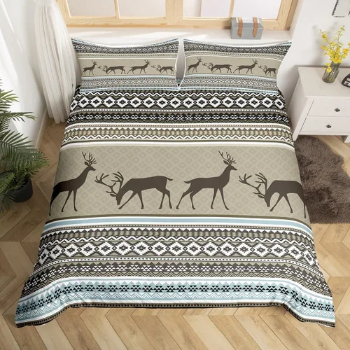 Vista 11 de Funda de edredón de ciervos de alce, juego de ropa de cama de animales del bosque, decoración rústica de granja, funda de edredón individual