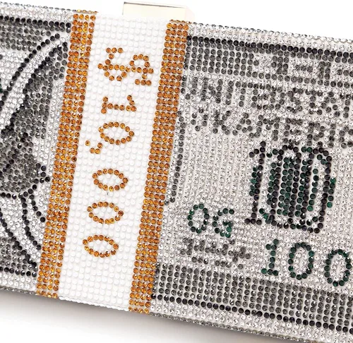 Vista 6 de Covelin Bolso de mano Dollar para mujer, bolso de noche con diamantes de imitación