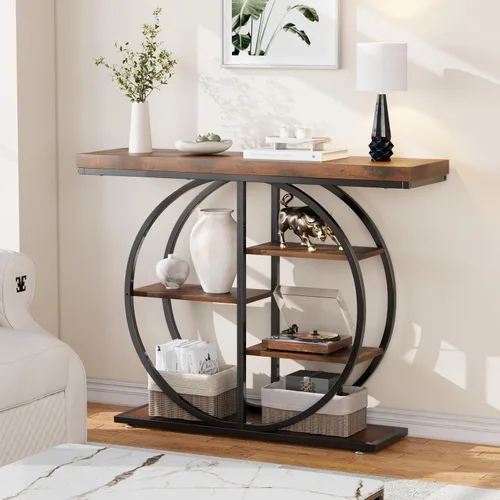 Vista 3 de LIFECHOVY Mesa Consola de 41.3" para Entrada, Mesa Industrial de Pasillo/Sofá con Estantes de Almacenamiento, Mueble de Acento Estrecho
