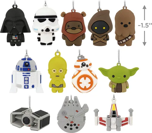 Vista 7 de Calendario de cuenta regresiva de Star Wars de Hallmark, set de árbol de Navidad colgante en miniatura con 12 adornos pequeños, (0002HCM9186)