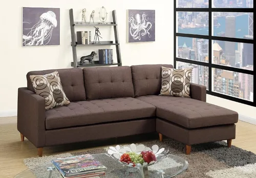 Vista 2 de Modular Sectional Sofa Reversible Chaise Couch with Tufted Back and Accent Pillows, L Shaped Convertible Living Room Furniture Sets,Coffee-4Seat