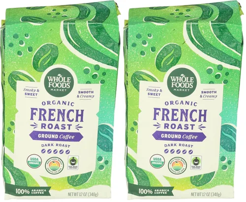 Vista 6 de Whole Foods Market, Café molido orgánico, tostado francés oscuro, ahumado y dulce, suave y cremoso, 12 onzas