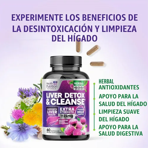 Vista 5 de Fórmula de desintoxicación y reparación de limpieza del hígado, suplemento de hígado suave a base de hierbas, cardo mariano con silimarina, extracto