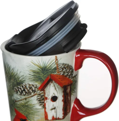 Vista 7 de Topadorn Taza de viaje de cerámica de Navidad, taza de café con leche con tapa y caja de regalo para vacaciones, 17 onzas