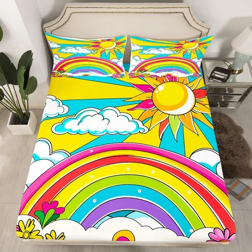 Vista 25 de Juego de ropa de cama con diseño floral bohemio, tamaño individual, diseño retro de flores groovy, 60S y 70S, diseño de flores hippie para niños