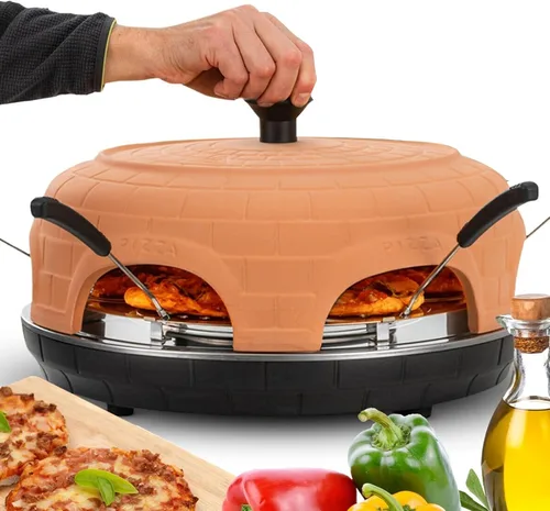 Vista 9 de Horno eléctrico de pizza para compartir en familia con cubierta de terracota, mini horno de pizza sin humo para fiesta de pizza, fiesta en casa