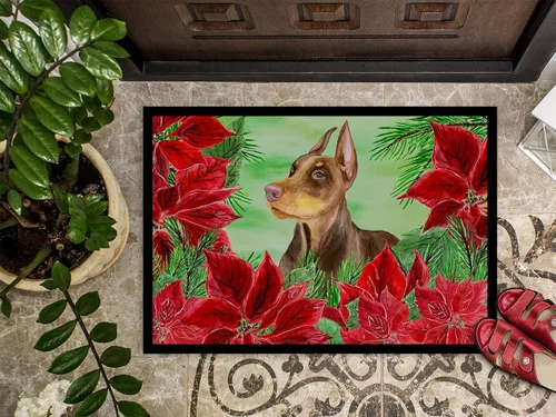 Vista 3 de Caroline's Treasures CK1357MAT Doberman Pinscher Poinsettas - Felpudo para puerta delantera, 18 x 27 pulgadas, para interiores y exteriores