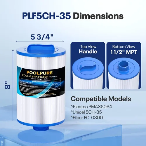 Vista 2 de POOLPURE Filtro de repuesto para PMAX50P4, Unicel 5CH-35, Filbur FC-0300, Baleen AK-90109, Excel Filters XLS-526, Darlly 50353, Pure N Clean