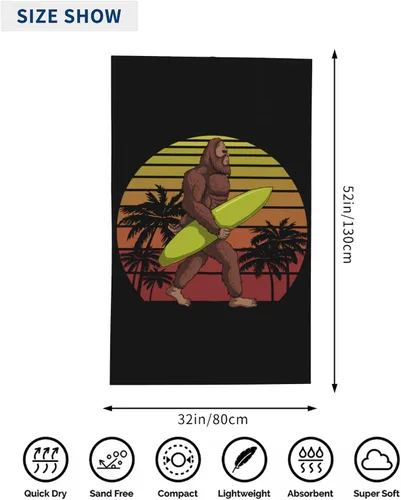 Vista 3 de Bigfoot Holding a Surf Board - Toalla de playa de microfibra de 32 x 52 pulgadas, toallas de baño grandes para niños y adultos, toalla absorbente