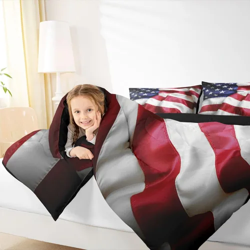 Vista 6 de Erosebridal - Juego de edredón con bandera estadounidense, juego de edredón de plumón tamaño individual para niños y adolescentes, juego de edredón