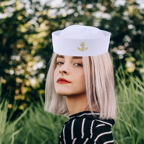 Vista 3 de Olgaa 4 Pack blanco marinero gorras para adulto yate marino marinero sombreros para marinero vestir fiesta Cosplay