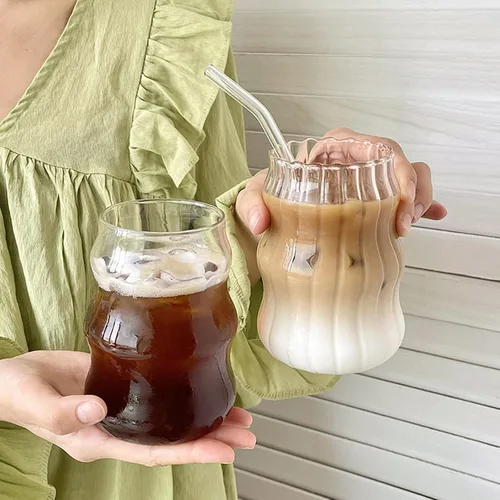 Vista 5 de Ochine Vasos acanalados para beber – Vasos de vidrio para vino, café, cócteles, expreso, té helado, agua, bebidas, jugo y cerveza