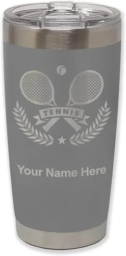 Vista 34 de LaserGram Personalized 20oz Tumbler, Tennis Rackets (Black) Engraved Gift for Tennis Players, Vacuum Insulated Stainless Steel, Laser Engraved