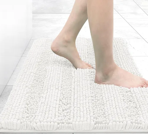 Vista 130 de Grandaily Alfombras de baño de felpilla a rayas de 24 x 16 pulgadas, extra gruesas y suaves, absorbentes, parte trasera de goma, alfombra de ducha