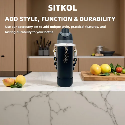 Vista 5 de Juego de fundas de silicona para botella de agua Owala de 24 oz, 32 oz, 40 oz - Incluye funda antideslizante y correa con asa para botella de agua