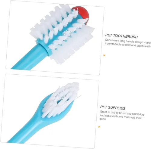 Vista 5 de Juego de pasta de dientes y cepillo de dientes para mascotas, cepillo de dientes de doble cabeza para limpieza profunda, limpiadores de dientes