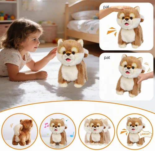 Vista 2 de CU-MATE Juguetes eléctricos de peluche Akita de 12 pulgadas, juguete electrónico de peluche para perro, robot interactivo Wuffy Puppy, caminar