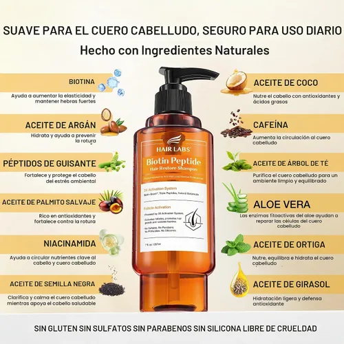 Vista 2 de HAIRLABS Biotin Peptide Shampoo para adelgazar el cabello fino, 7 fl oz Orange Label