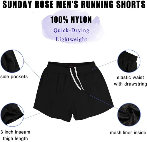 Vista 3 de SUNDAY ROSE Men's Running Shorts 3 Inch Quick Dry Gym Athletic Workout Shorts