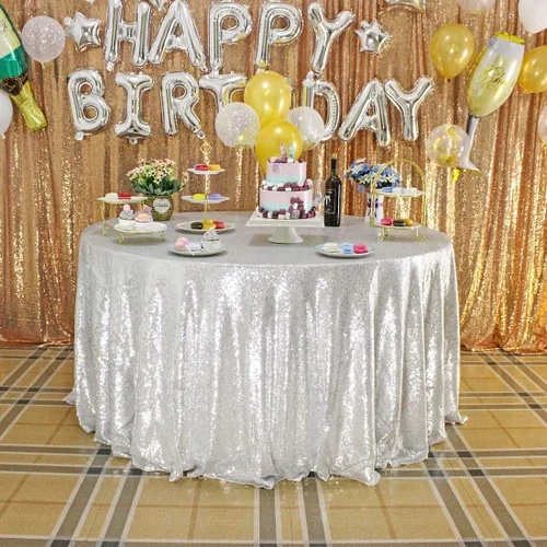 Vista 83 de JYFLZQ Mantel de lentejuelas azul bebé de 50 pulgadas, pequeño, redondo, brillante, para boda, fiesta de cumpleaños, baby shower