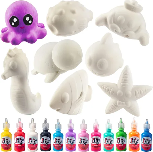 Vista 10 de Kit de manualidades Jumbo Squishy Toys (paquete de 8 criaturas de jardín) – Pinta tus propios Squishies de levantamiento lento para niños – Incluye