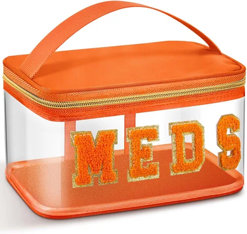Vista 12 de Geetery Bolsa de Letras de Chenilla, Estuches de Viaje Meds Cheer Regalos para Porristas Bolsa de Cosméticos Maquillaje de Nylon Portátil Preppy