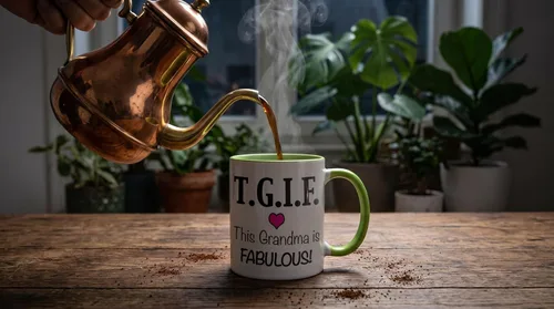 Vista 3 de 3dRose TGIF This Grandma is Fabulous, Pink 11oz Two-Tone Green Mug
