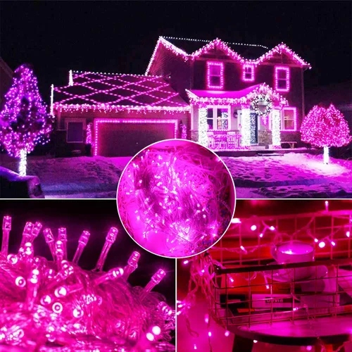 Vista 3 de Decoraciones de Navidad y San Valentín, luces de cuerda led rosas, 66 pies 200 LED, luces de hadas impermeables IP44 para interior y exterior, 8