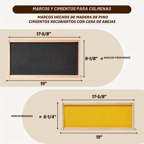 Vista 5 de Kit completo de colmena de abeja Langstroth de 10 marcos, recubierto de cera de abeja, incluye marcos de colmena y hojas de base enceradas
